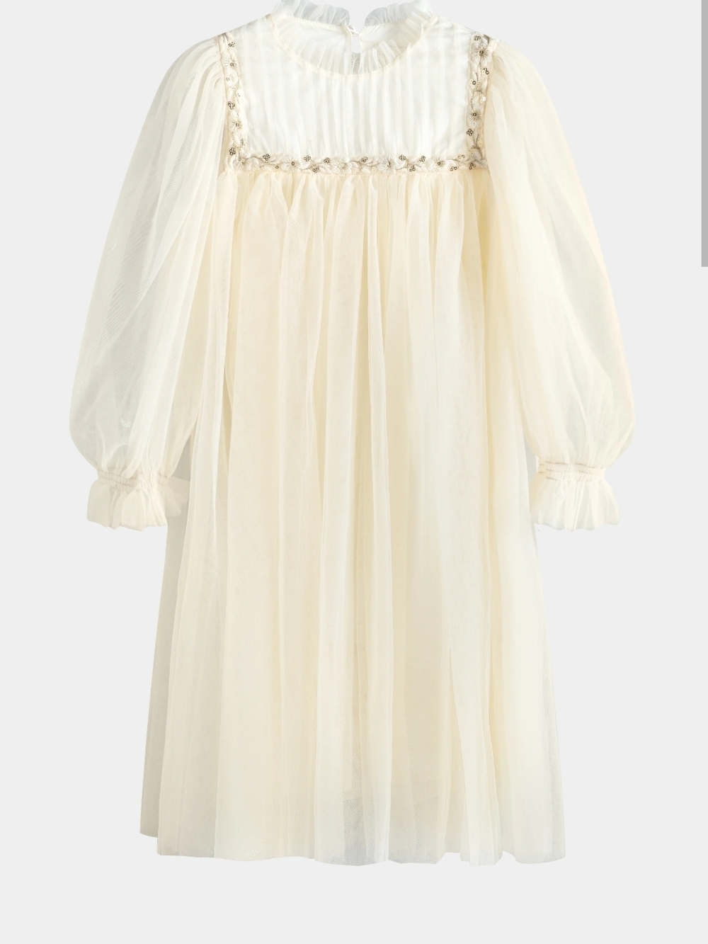 Girls' Ivory Tulle Formal Dress with Ruffled Collar
